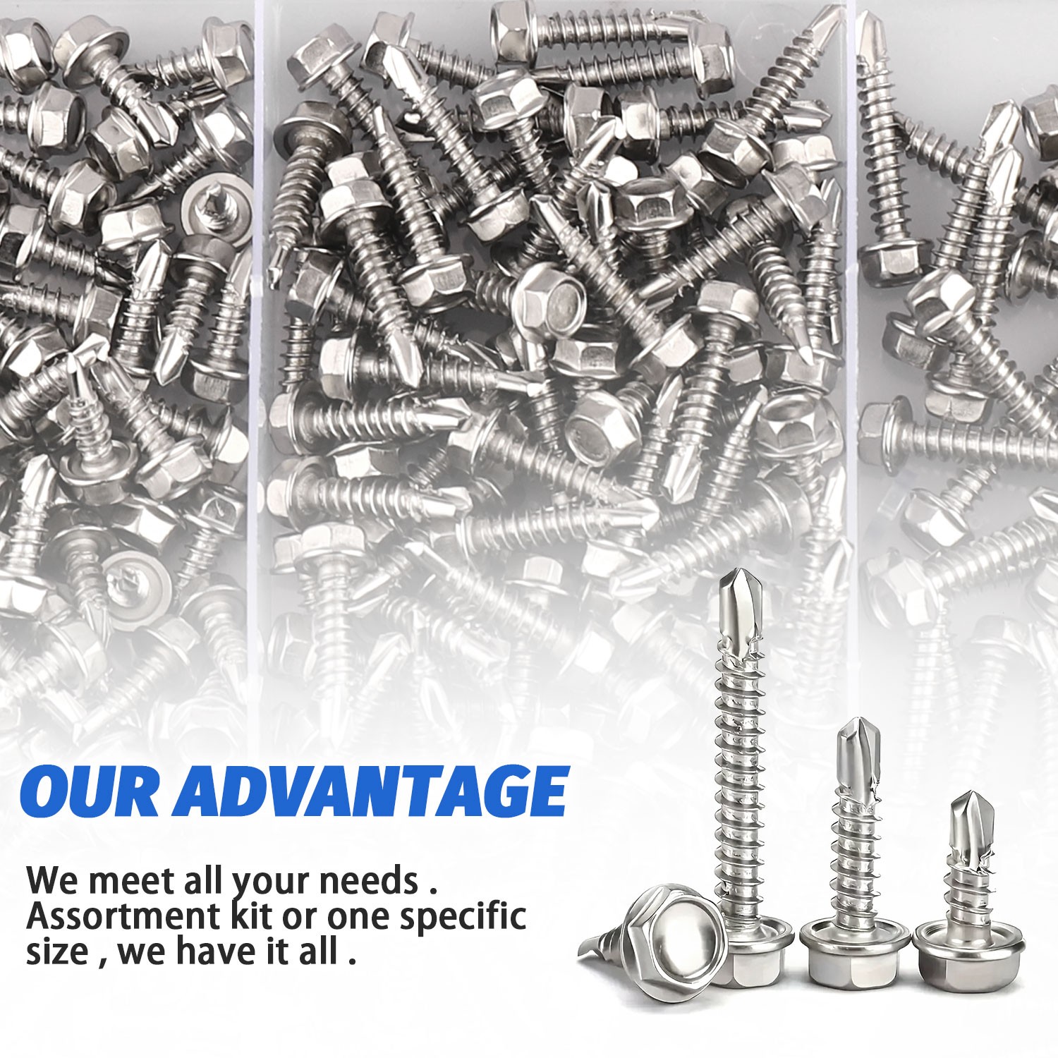 250Pcs Steel Self Drilling Tapping Screws-Hex-Washer Head Sheet Metal Assortment