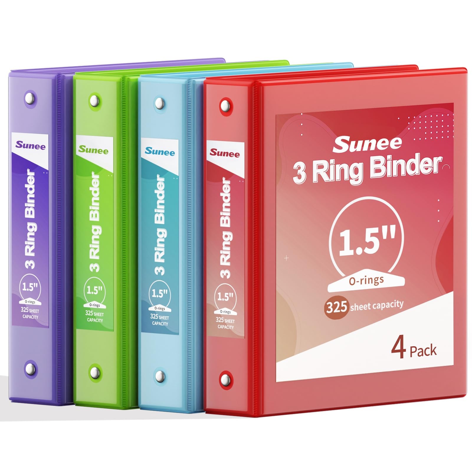 1.5 Inch Binders 3 Ring 4 Pack, 1 1/2 Inch Classic 4-Color Binder Set (8.5×11…