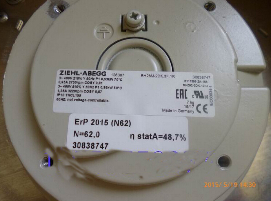 ZIEHL-ABEGG 115V 230V AC Centrifugal fan for Siemens 6ES70 VFD RH28M-2EK.3F.1R