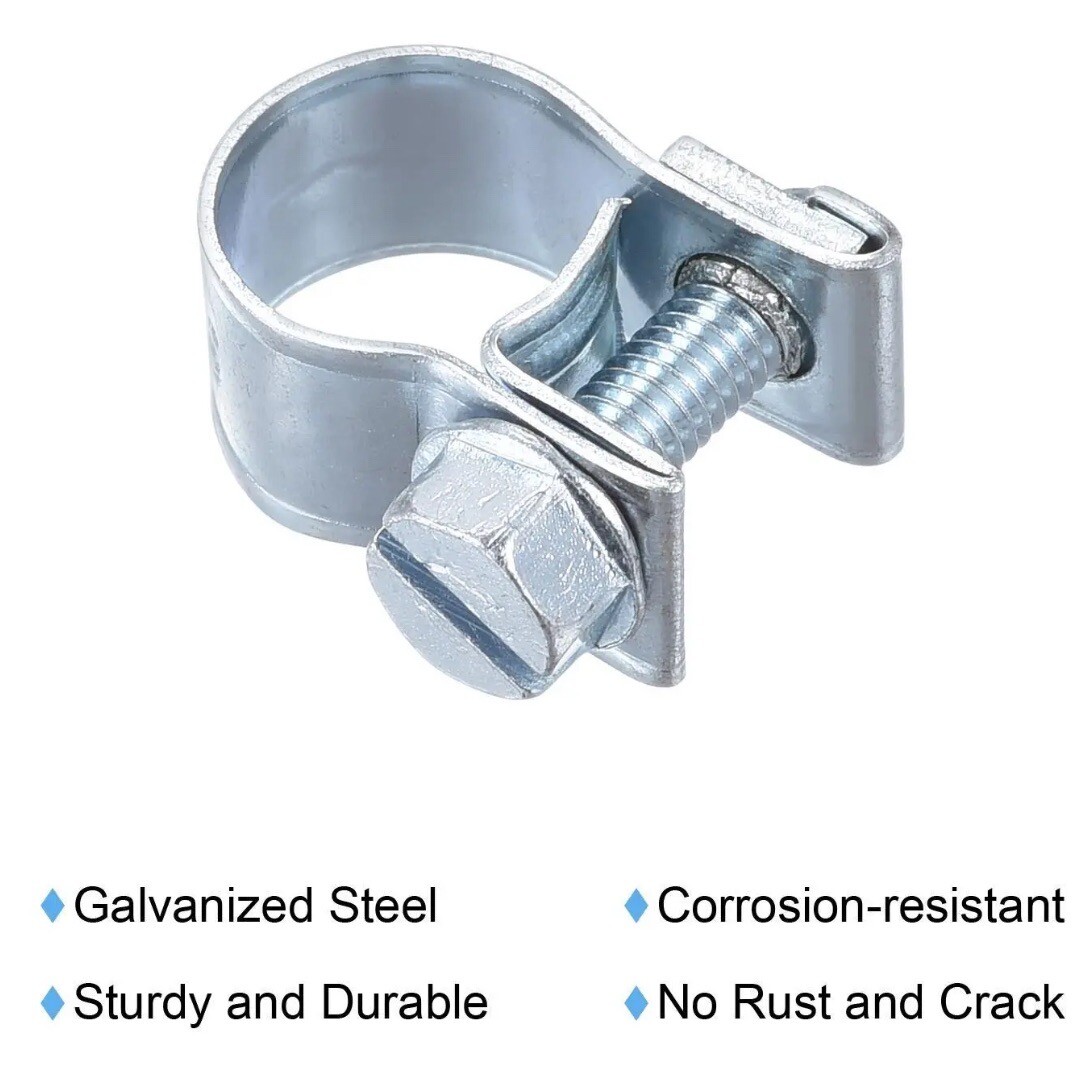 9-11mm (0.35-0.43’’) Fuel Injection Hose Clamp Zinc Steel Fuel Line Clamp 100Pcs