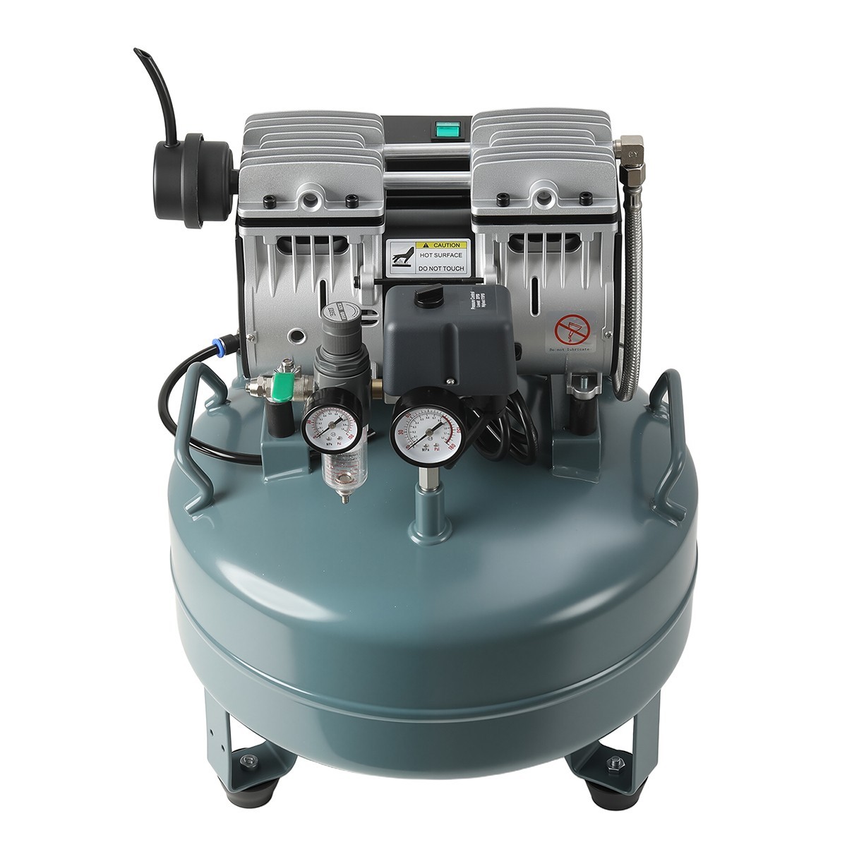 24L Portable Dental Mobile Silent Oil-Free Air Compressor Tank DUAL-Pressure