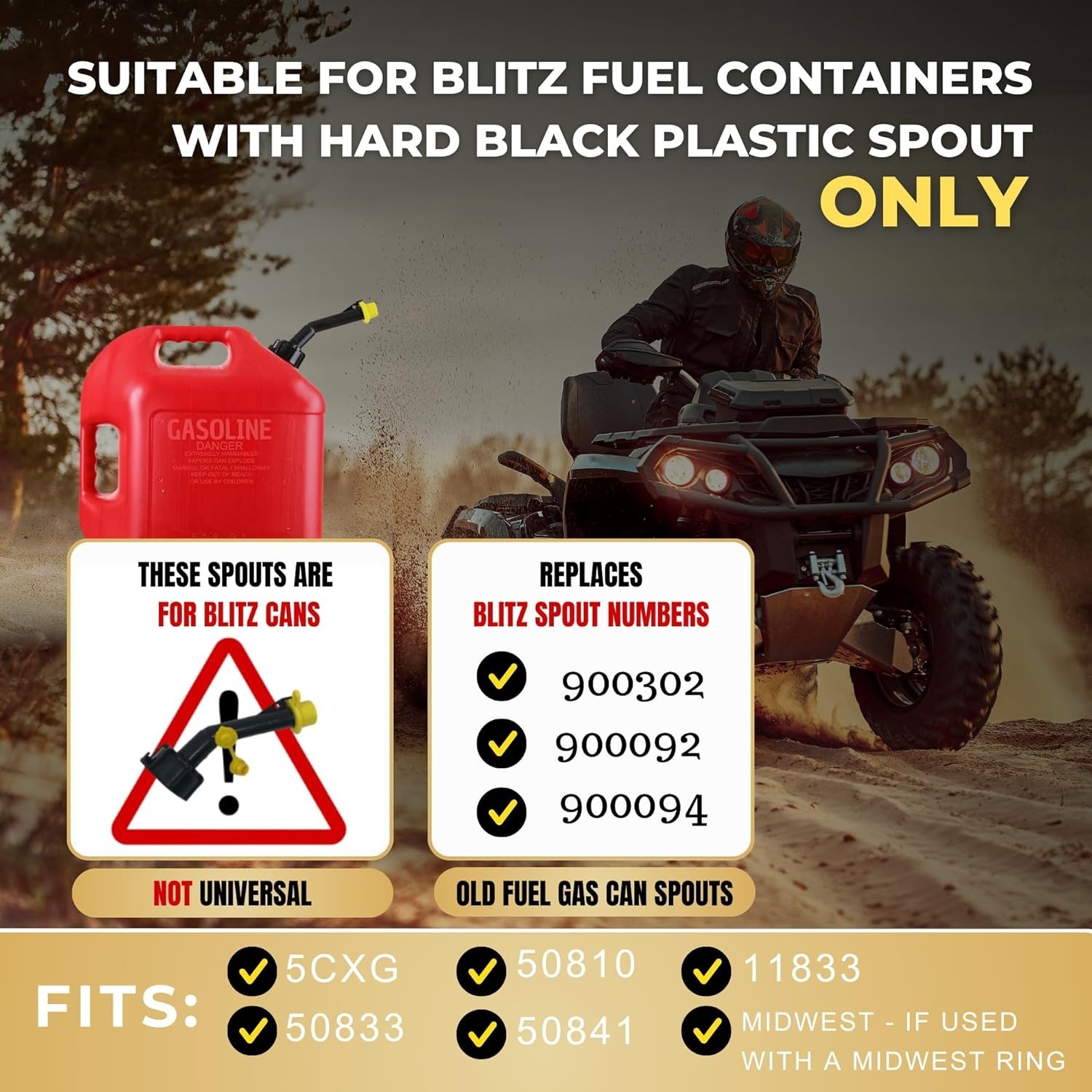 Gas Can Spout Replacement for Old Style Blitz Containers-2 Nozzles, Caps & Rings