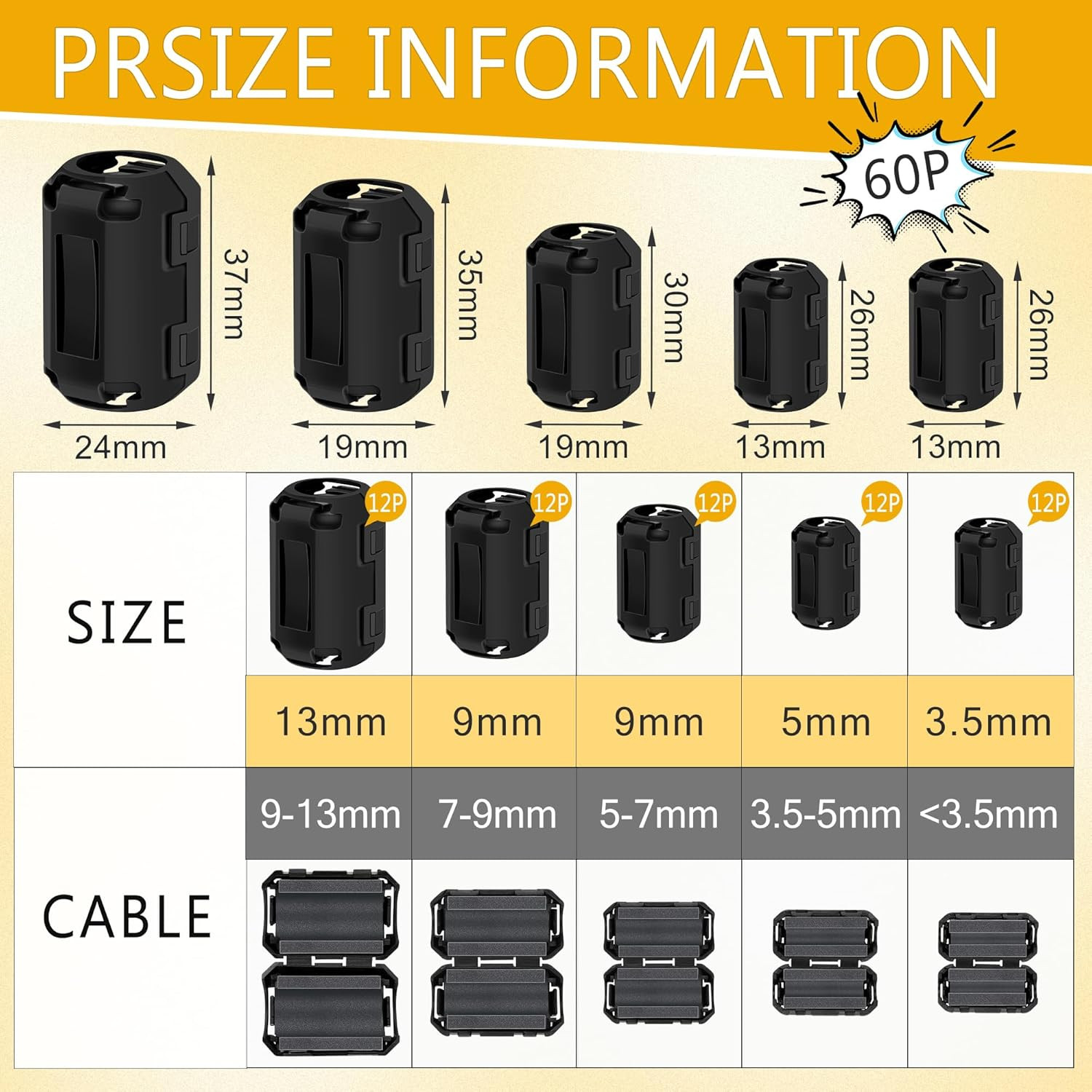 25Pcs Ferrite Chokes Ferrite Beads Snap on RFI EMI Noise Suppressor Cable Clip f