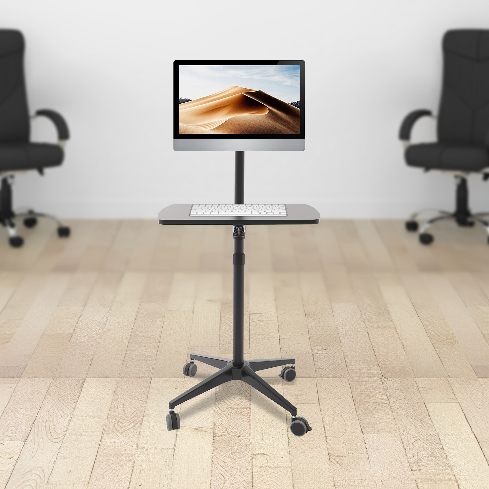 Portable Rolling Laptop Floor Standing Table Mobile Workstation Adjustable Hight