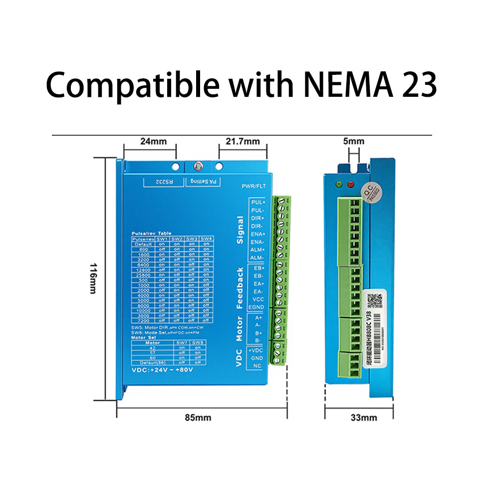 ✅3/5 Axis Nema34/23 Φ8mm Closed Loop Stepper Hybrid Servo Motor Driver Power Kit