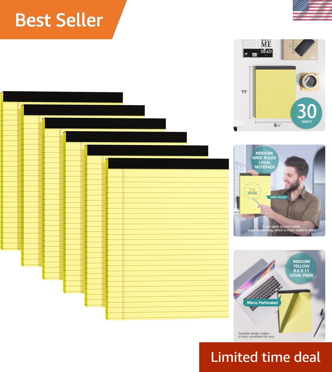 Legal Pads 8.5 x 11, 6 Pack Yellow Note Pads 8.5 x 11 Writing Pads, Wide Rule…