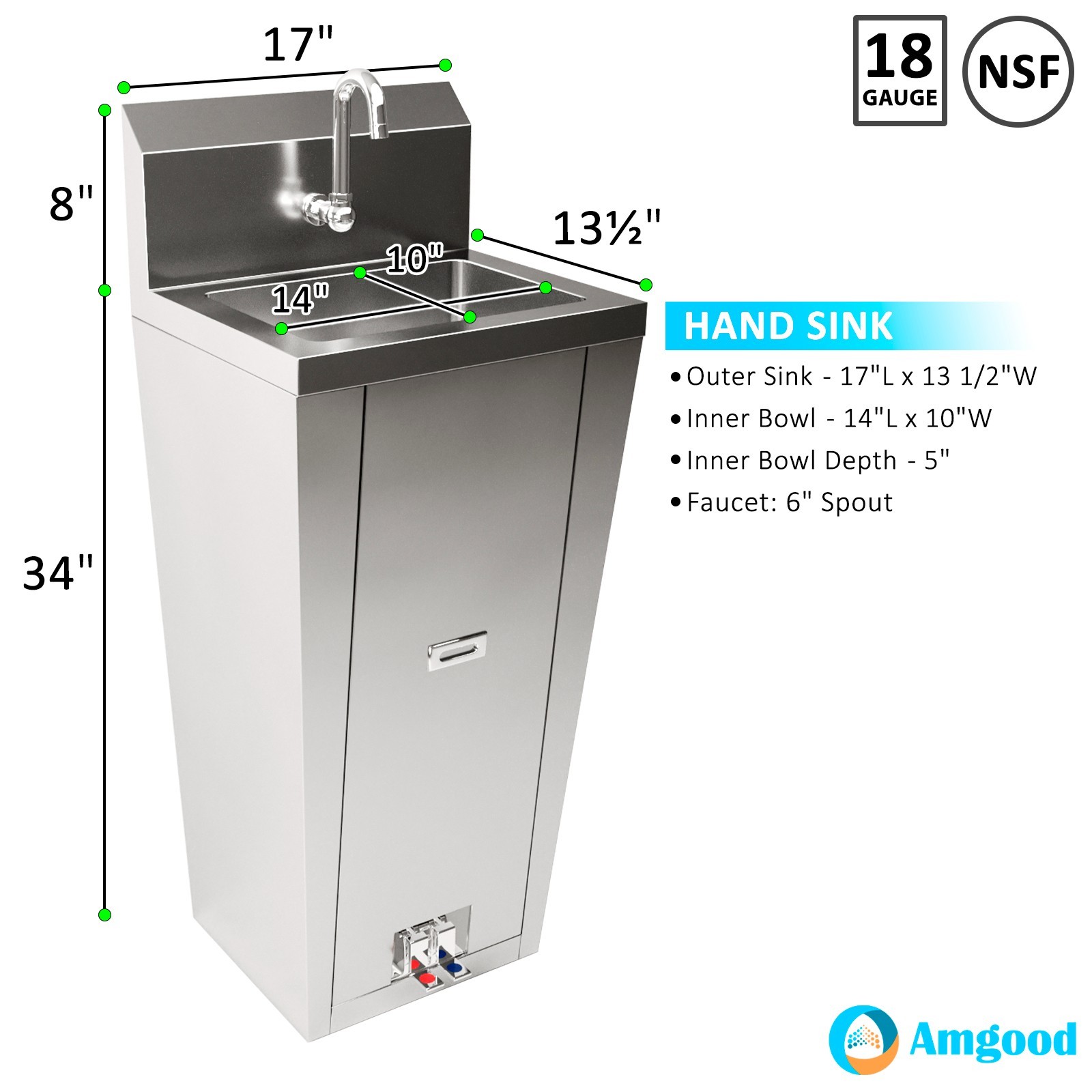 10 in. x 14 in. Hands-Free Hand Sink With Pedestal Base