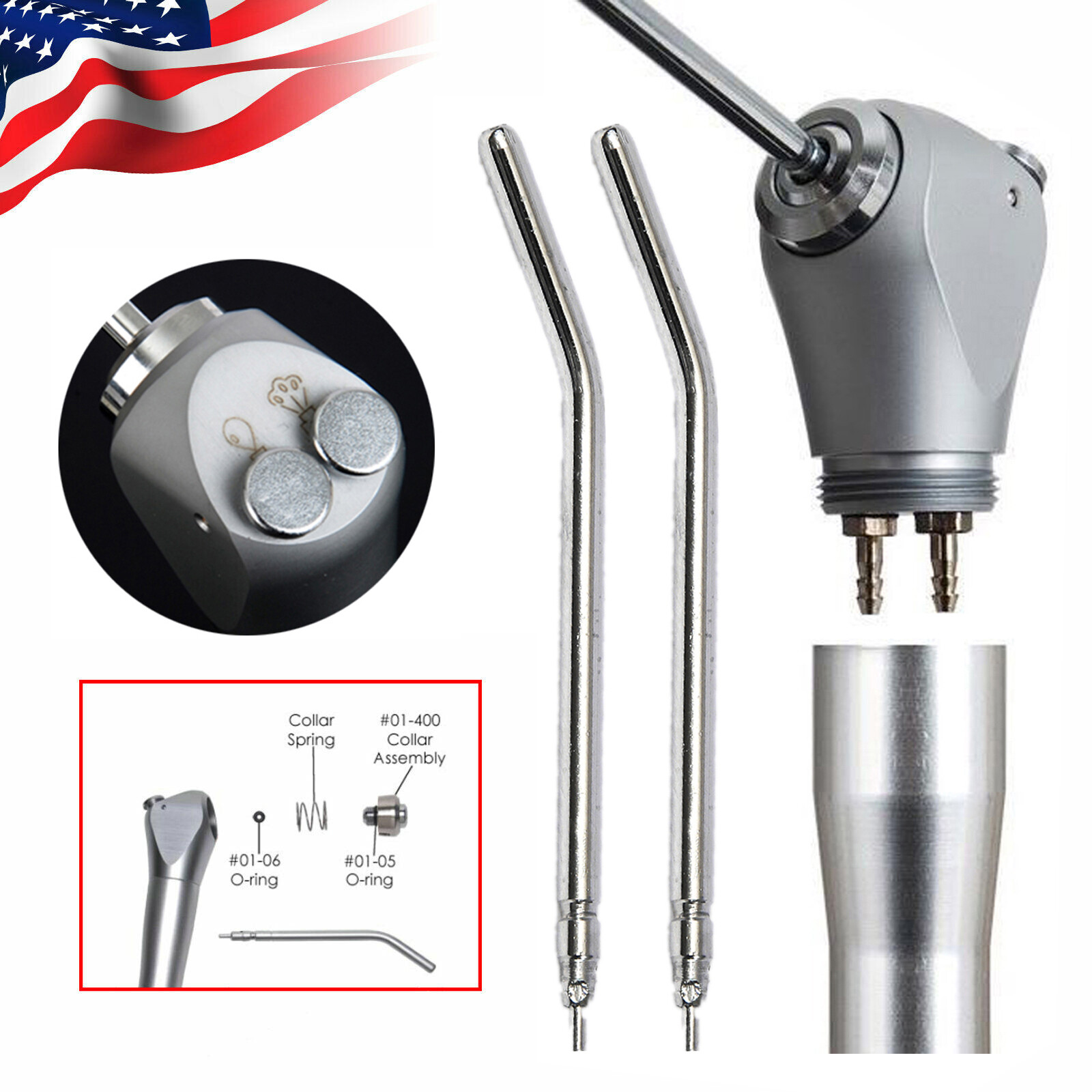 Dental 3 Way Air Water Spray Triple Syringe Handpiece w/ 2 Nozzles Tips Tubes US
