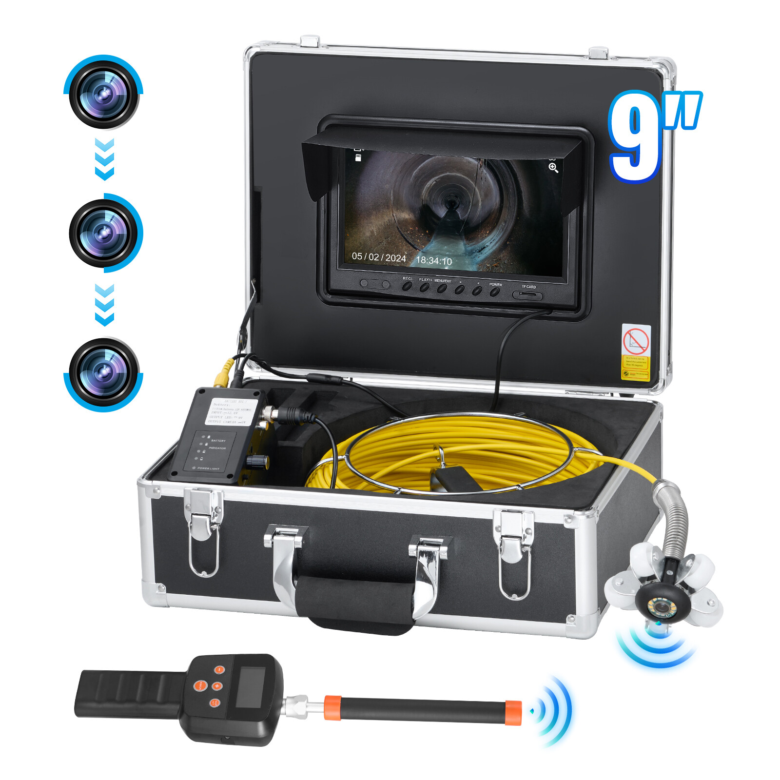 VEVOR 9″ Sewer Camera 50m/165 ft Self-Leveling Drain Camera with 512Hz Locator