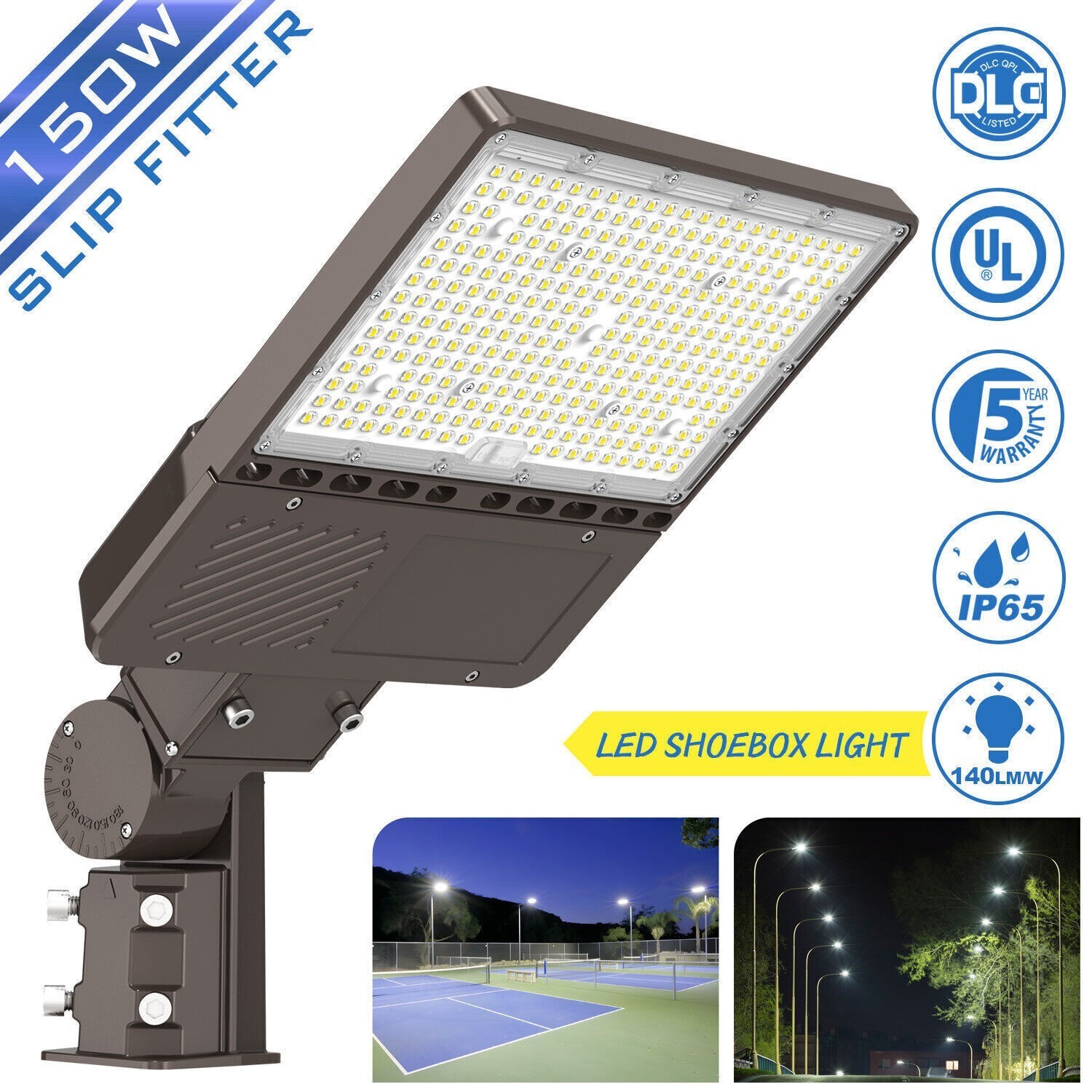 150W LED Parking Lot Light 22,500LM Outdoor Commercial Shoebox Street Fixture UL