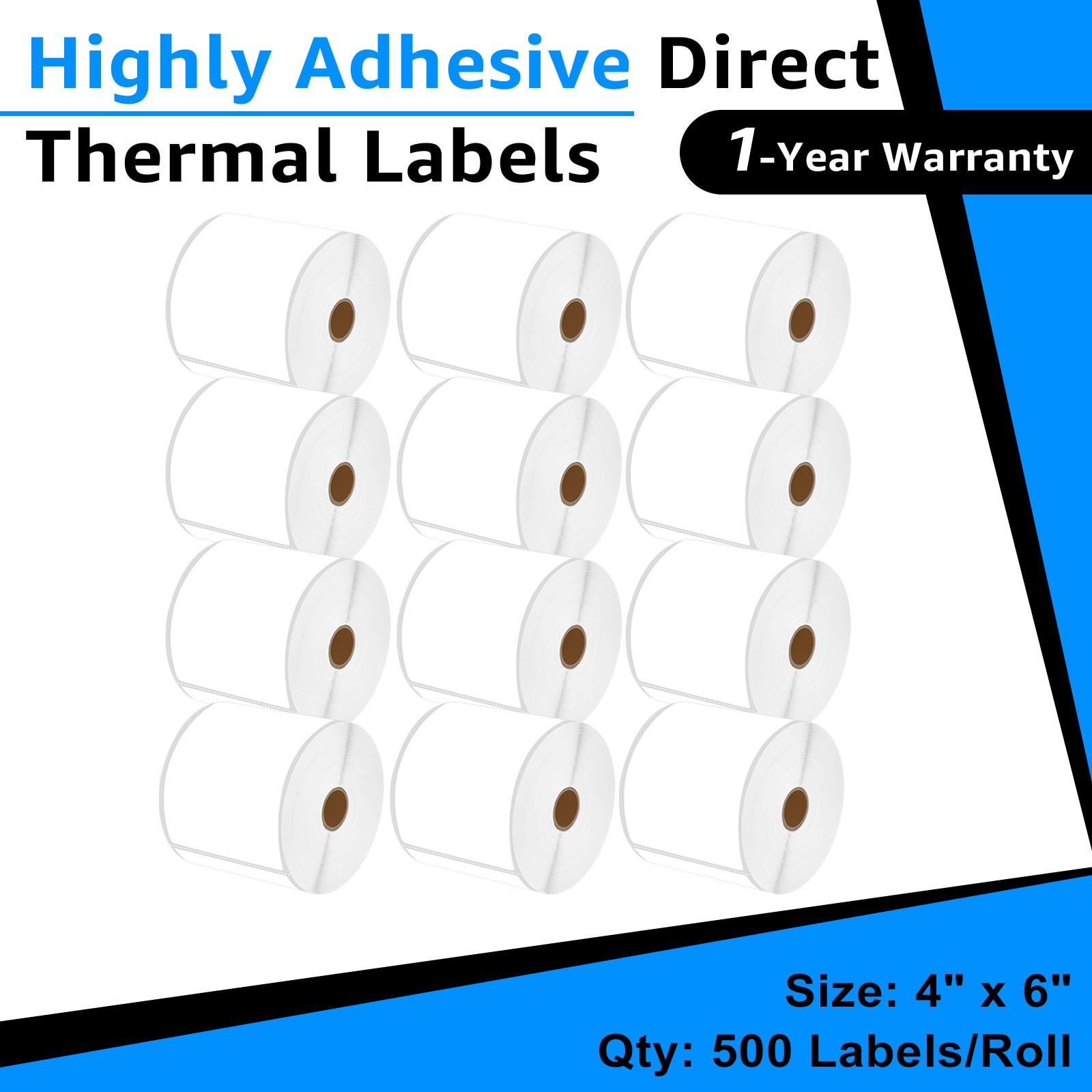 Fit for Zebra & Rollo Printers 4″x 6″ Thermal Shipping Labels 500/Roll 12 Rolls