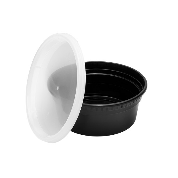 Karat 8 oz Black PP Injection Molded Round Deli Containers with Lids – 240 Sets