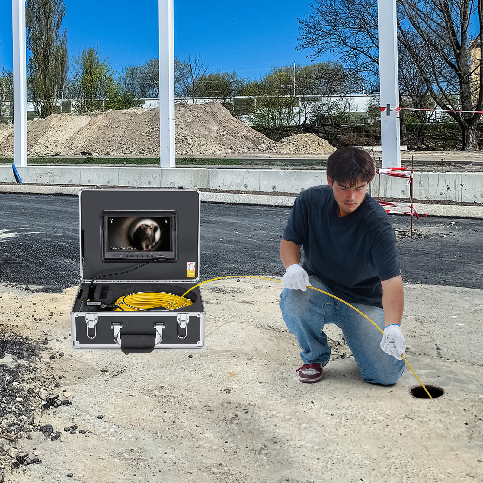 VEVOR 9″ Sewer Camera 50m/165 ft Self-Leveling Drain Camera with 512Hz Locator