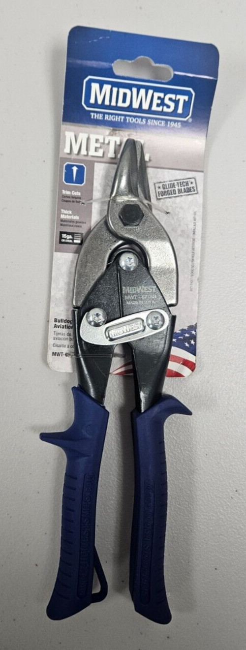 Midwest Bulldog Aviation Snips Thick Material Straight Cut – 16ga. Steel Tin USA