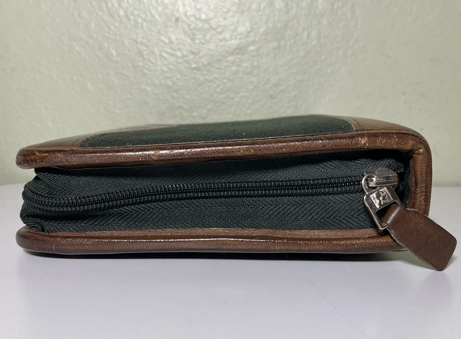 Franklin Quest Planner Green Line Black Canvas Brown Leather Trim 6 Ring Zip
