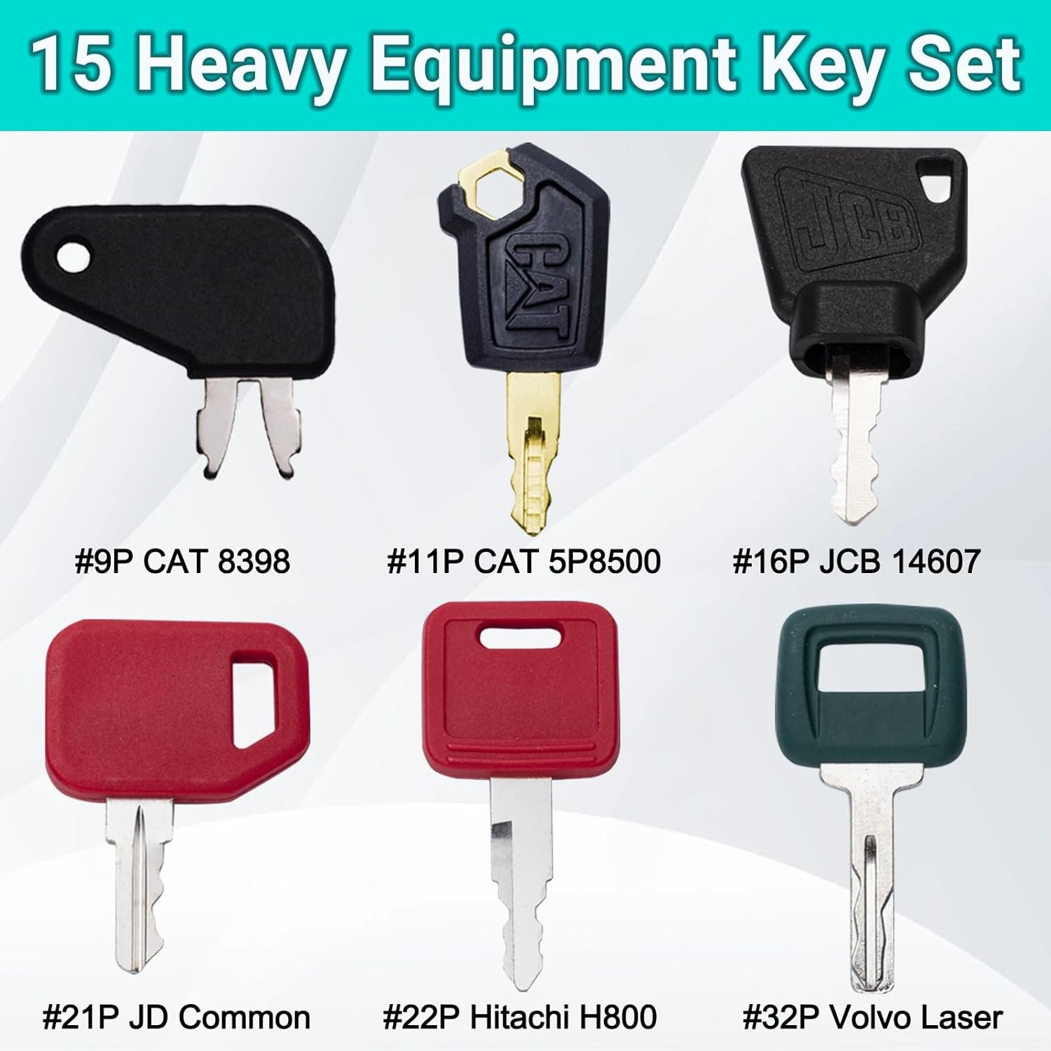 15PCS Heavy Equipment Key Set Construction Master Equipment Set