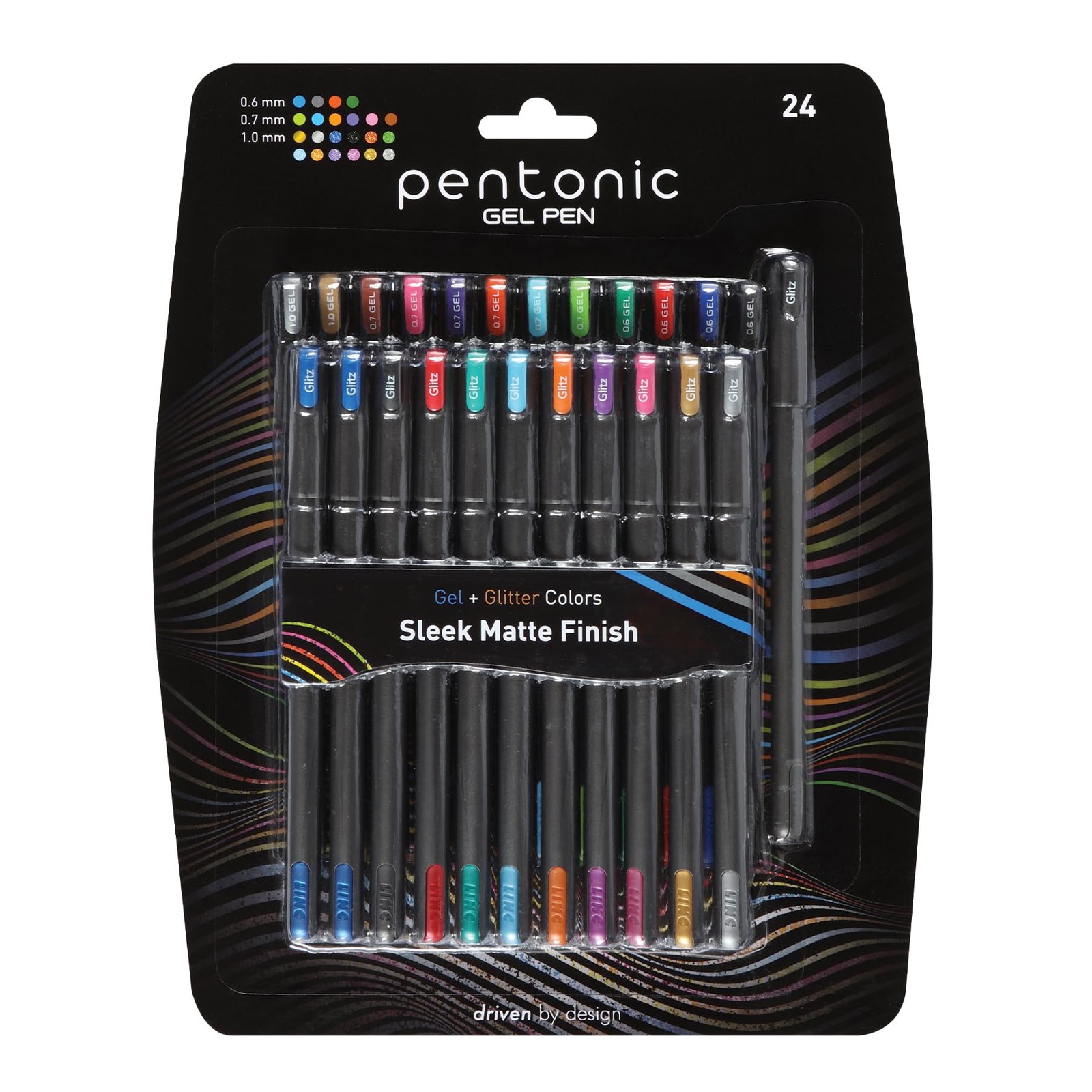 Pentonic Gel Pens 24 Count Mixed Pack 12 Assorted Color Pens 12 Glitter Pens
