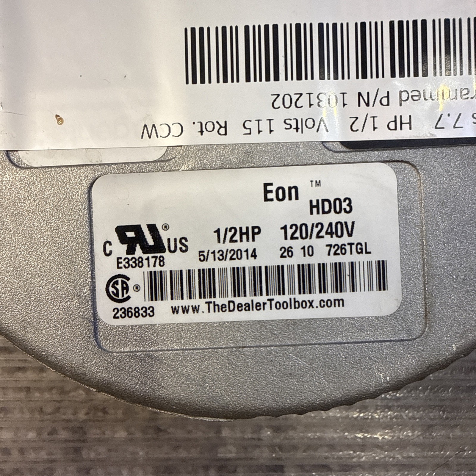Genteq Eon HD03 1/2 HP 120/240V Module 5/13/2014 CCW Rot Programmed P/N 1031202