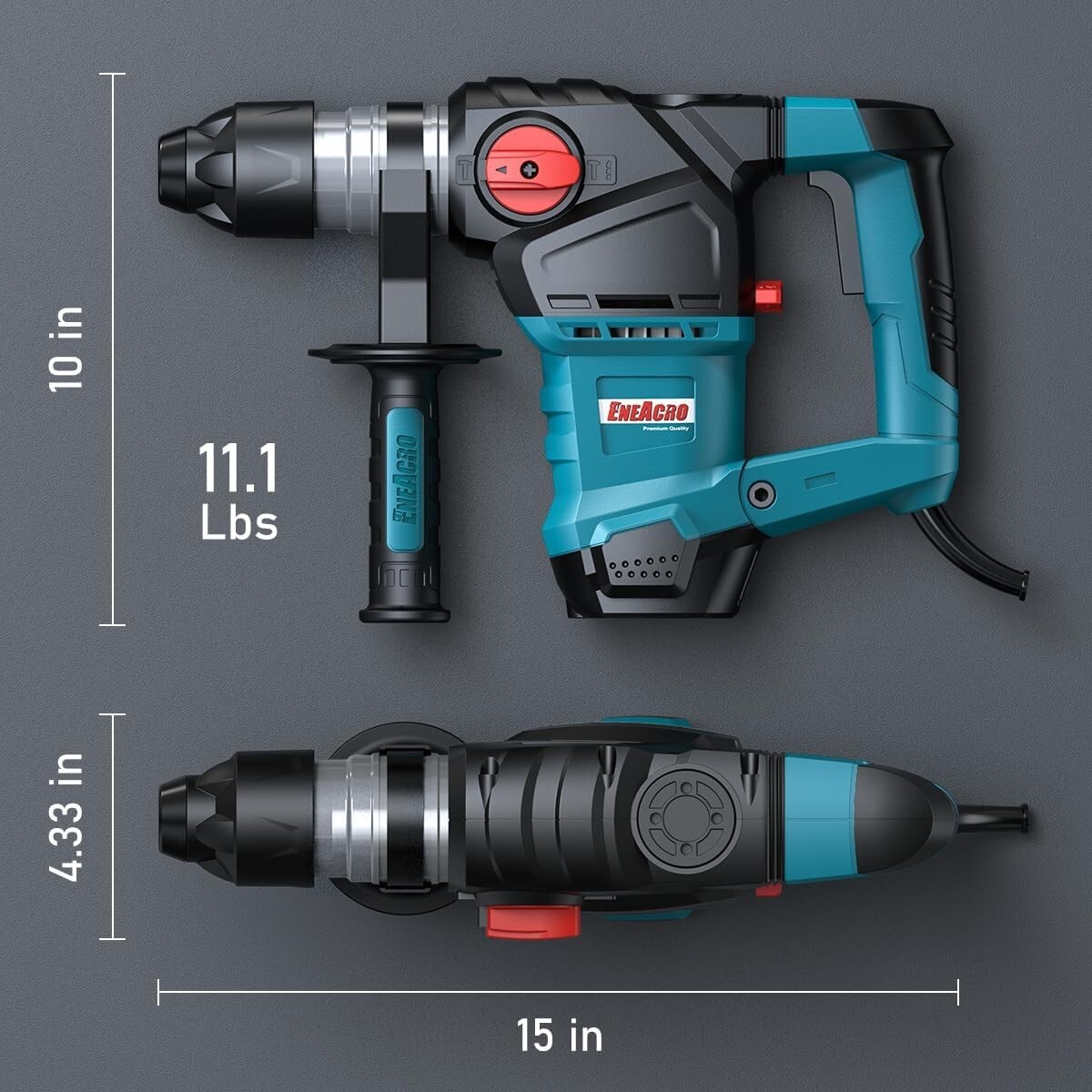 Powerful 3-in-1 Rotary Hammer Drill with Vibration Control, Accessories Included