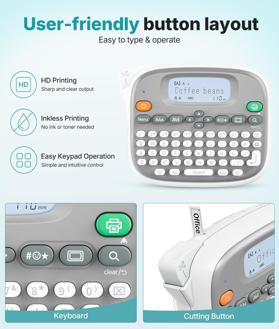 Portable Label Maker with QWERTY Keyboard and Waterproof Tape, White