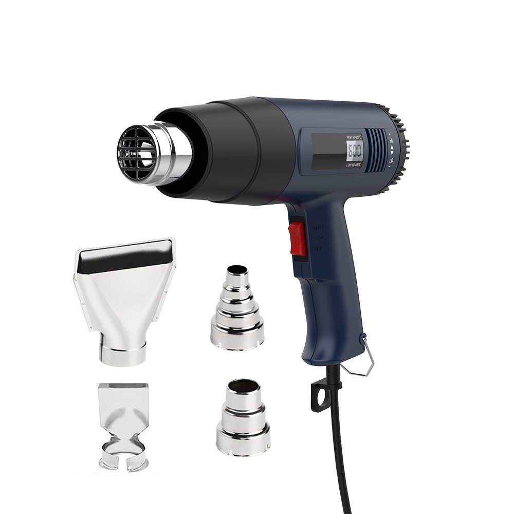 2500W Heat Gun Electric Hot Air Gun Dual Temperature LCD Display 4 Nozzles 110V