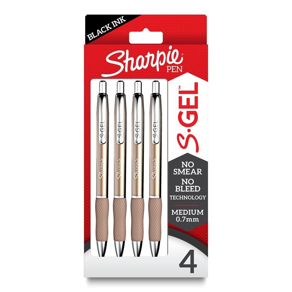 4 Sharpie S-Gel Gel Pens Sleek Metal Barrel Champagne Medium Point (0.7mm)