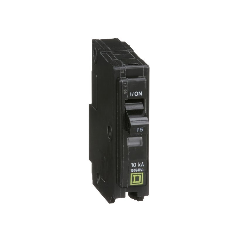 Square D QO QO115CP Circuit Breaker, Mini, 15 A, 1 -Pole, 120/240 VAC, 48 VDC, F