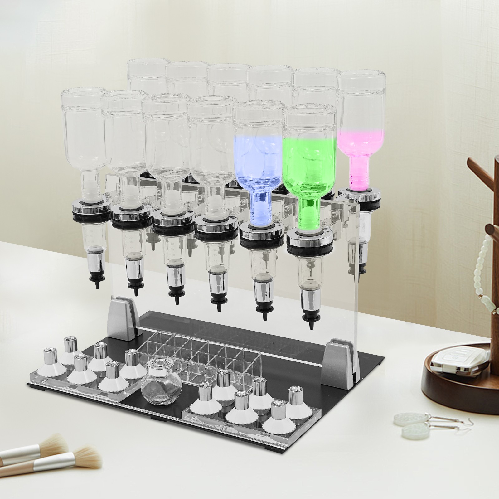 12 Bottles Manual Perfume Dispenser Desktop Perfume Dispenser Machine 200ml