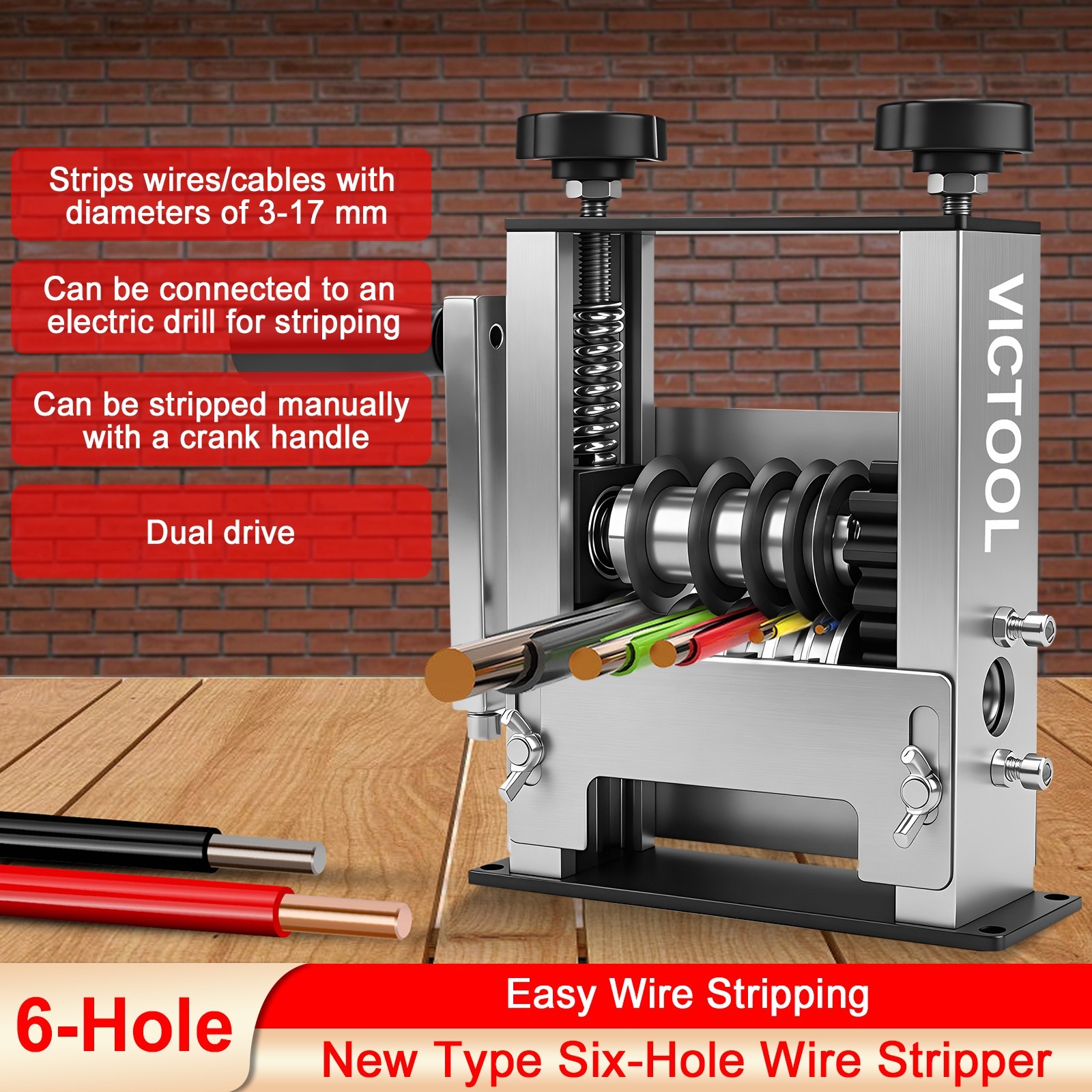 6 Hole Manual Wire Stripping Machine 3-17mm Drill Powered Scrap Wire Stripper
