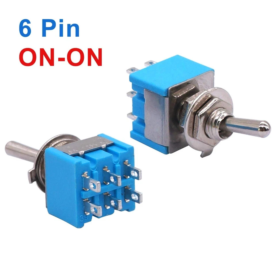 10Pcs DPDT Mini Toggle Switch 6-Pin 2 Position ON/ON Miniature Toggle Switches 6