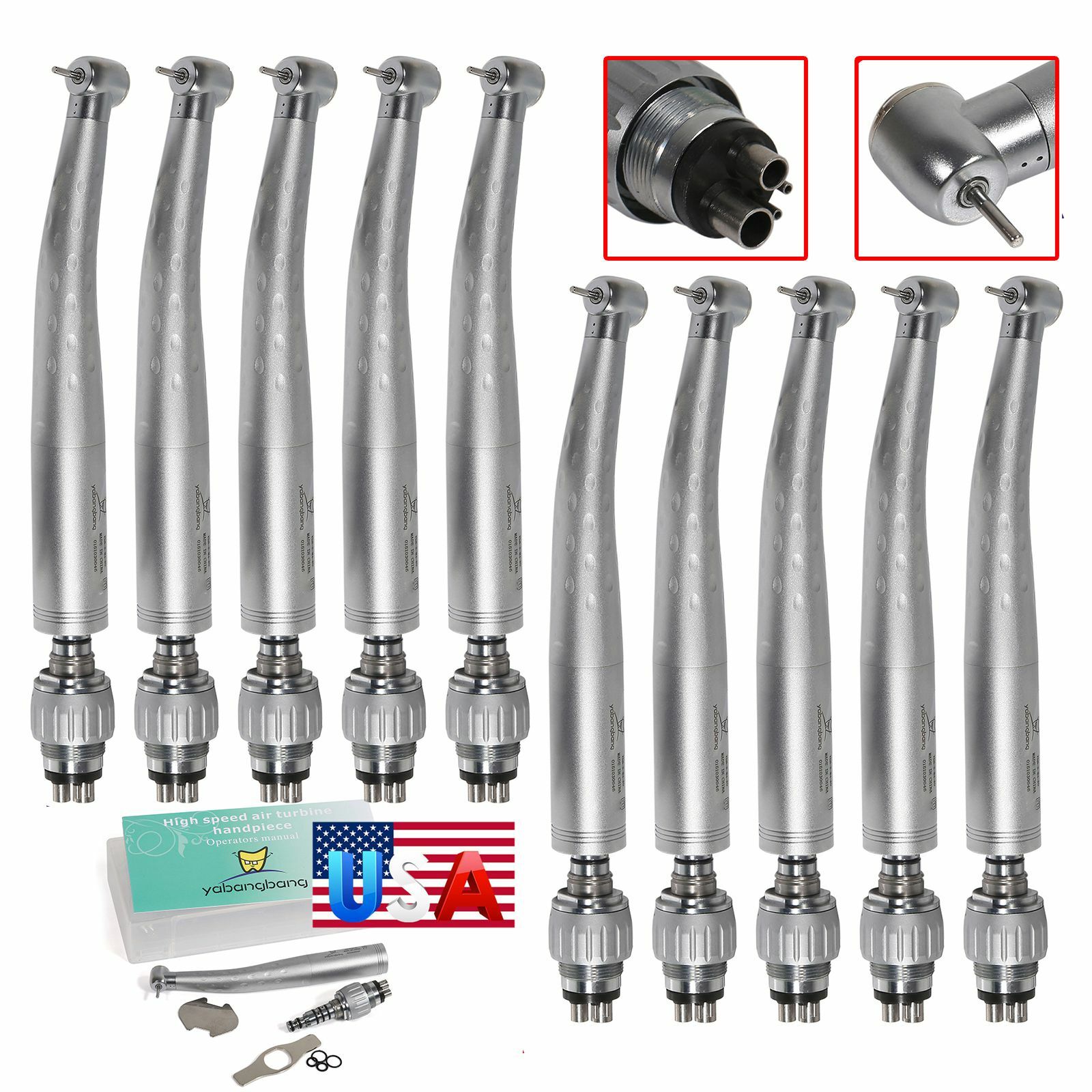 YABANGBANG Dental High Speed Handpiece with 4 Hole Quick Coupler 360 Swivel