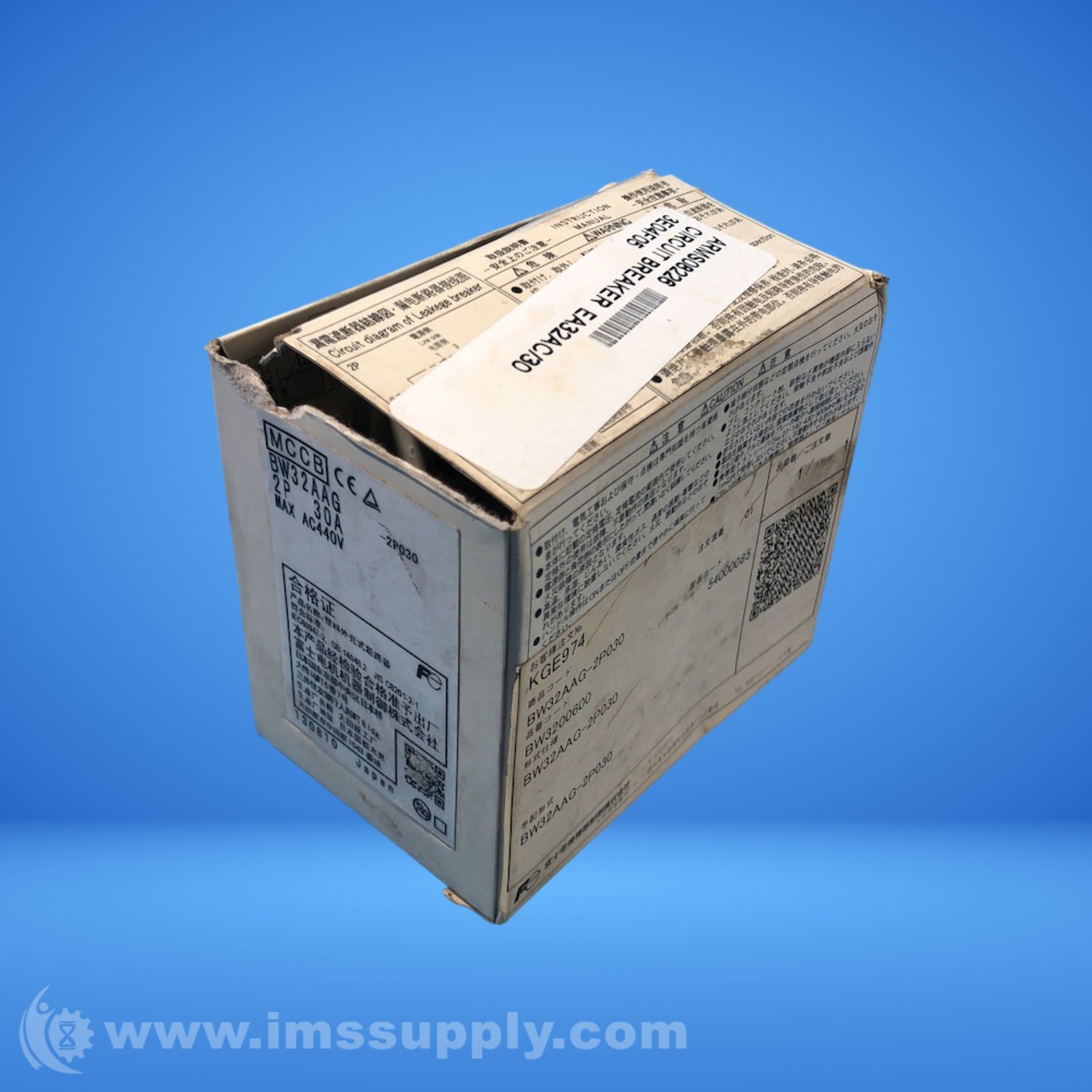 Fuji BW32AAG-2P030 Hydraulic Magnet Circuit Breaker, 2 Pole, 30A FNOB