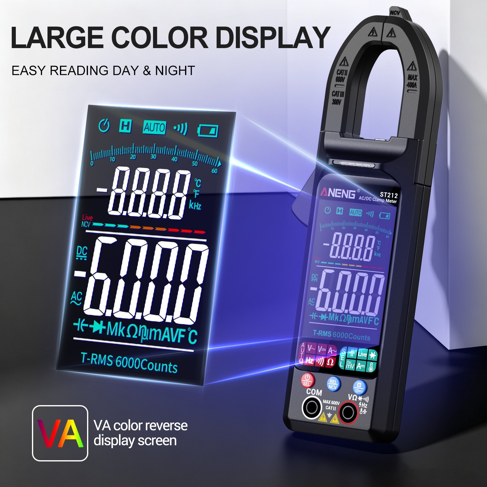 ANENG ST212 Clamp Meter Digital Multimeter Professional T-RMS 400A AC/DC Tester