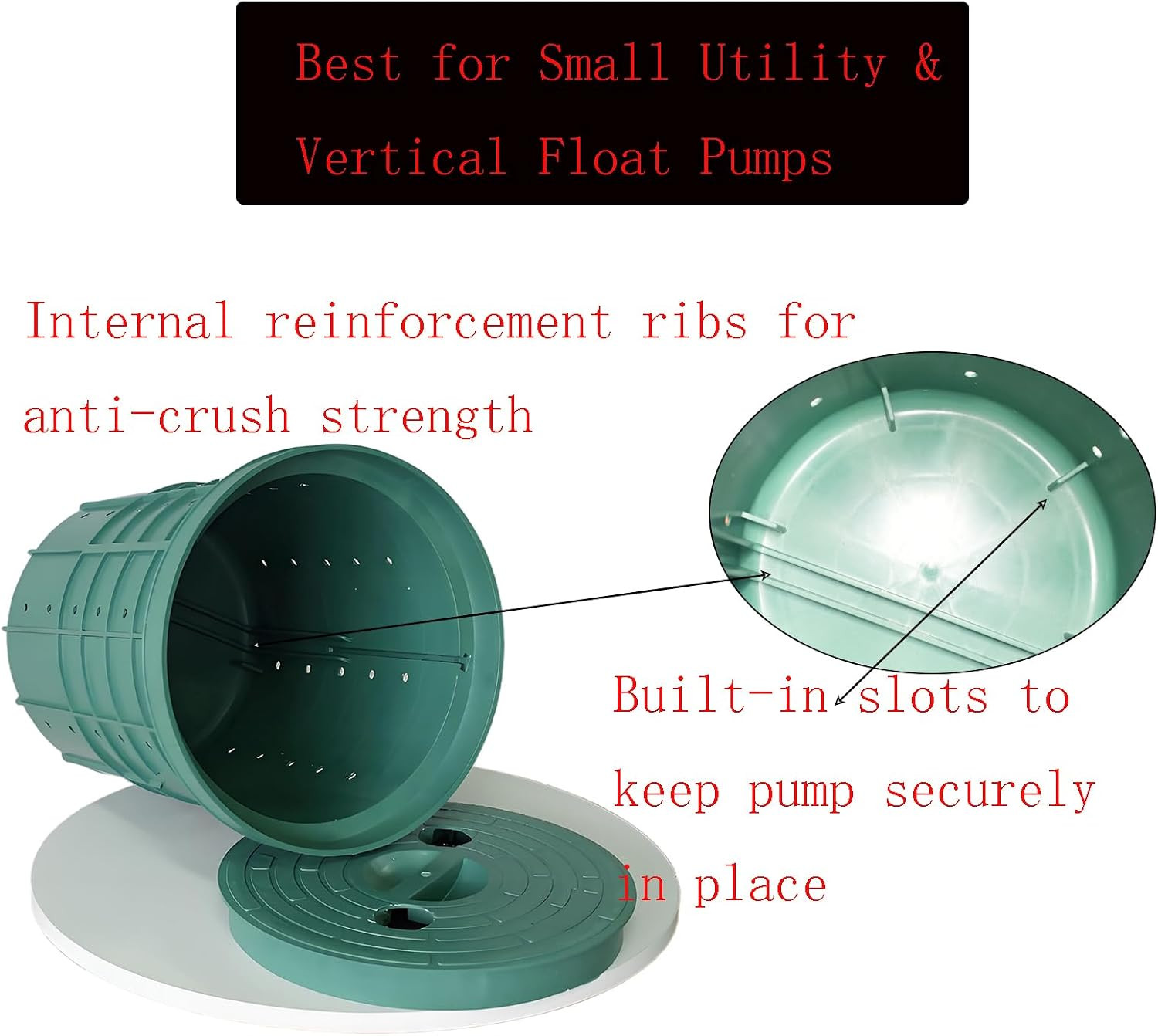 5 Gallon Perforated Sump Pump Basin with Lid (13x11x15 Inch) – Heavy Duty PP Sum