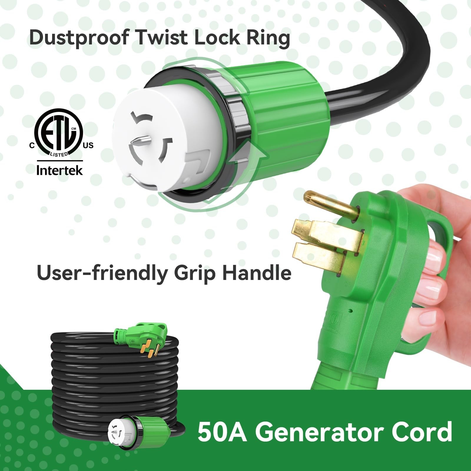 50 AMP Generator Inlet Box & 15FT Cord Kit | ETL Listed, Pre-drilled Power Box,