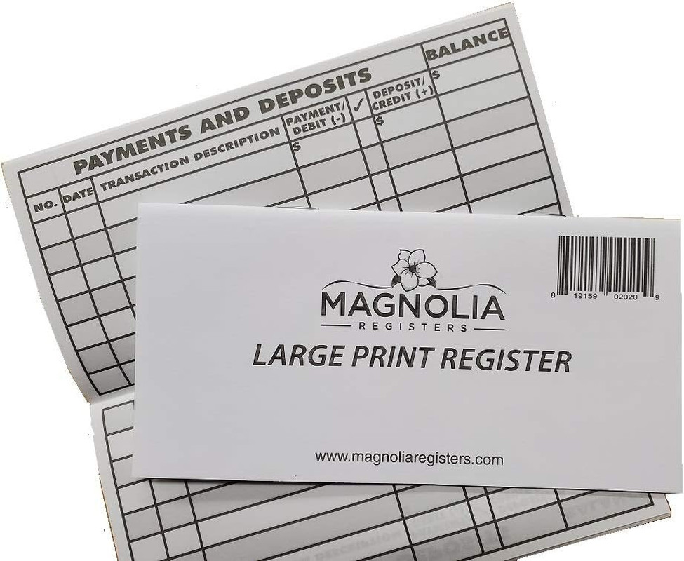 10 Pack Large Print Low Vision Checkbook Registers, 3″ X 6″, Check Registers for