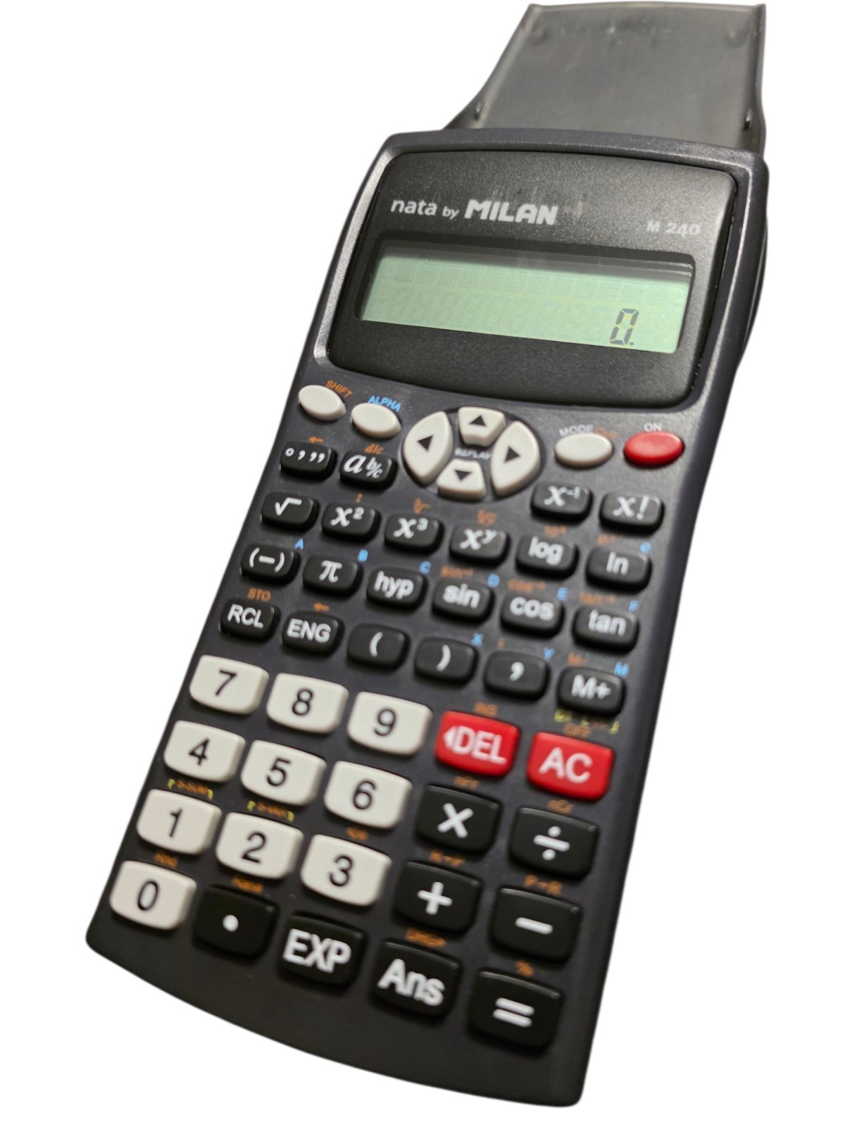 Nata By MILAN Scientifica M240 Black Calculator 2 Lines 1918 Spain W/ Grey Cover