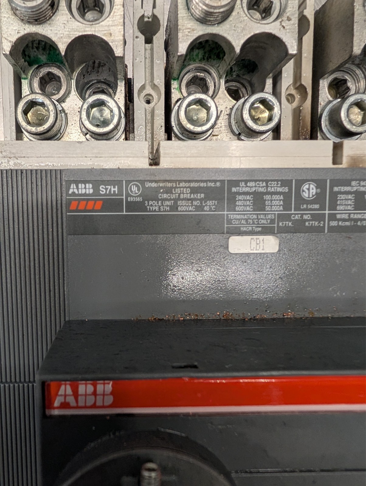 ABB S7H 1000A Circuit Breaker 3P 600V SACE PR211 3A 400v aux S7