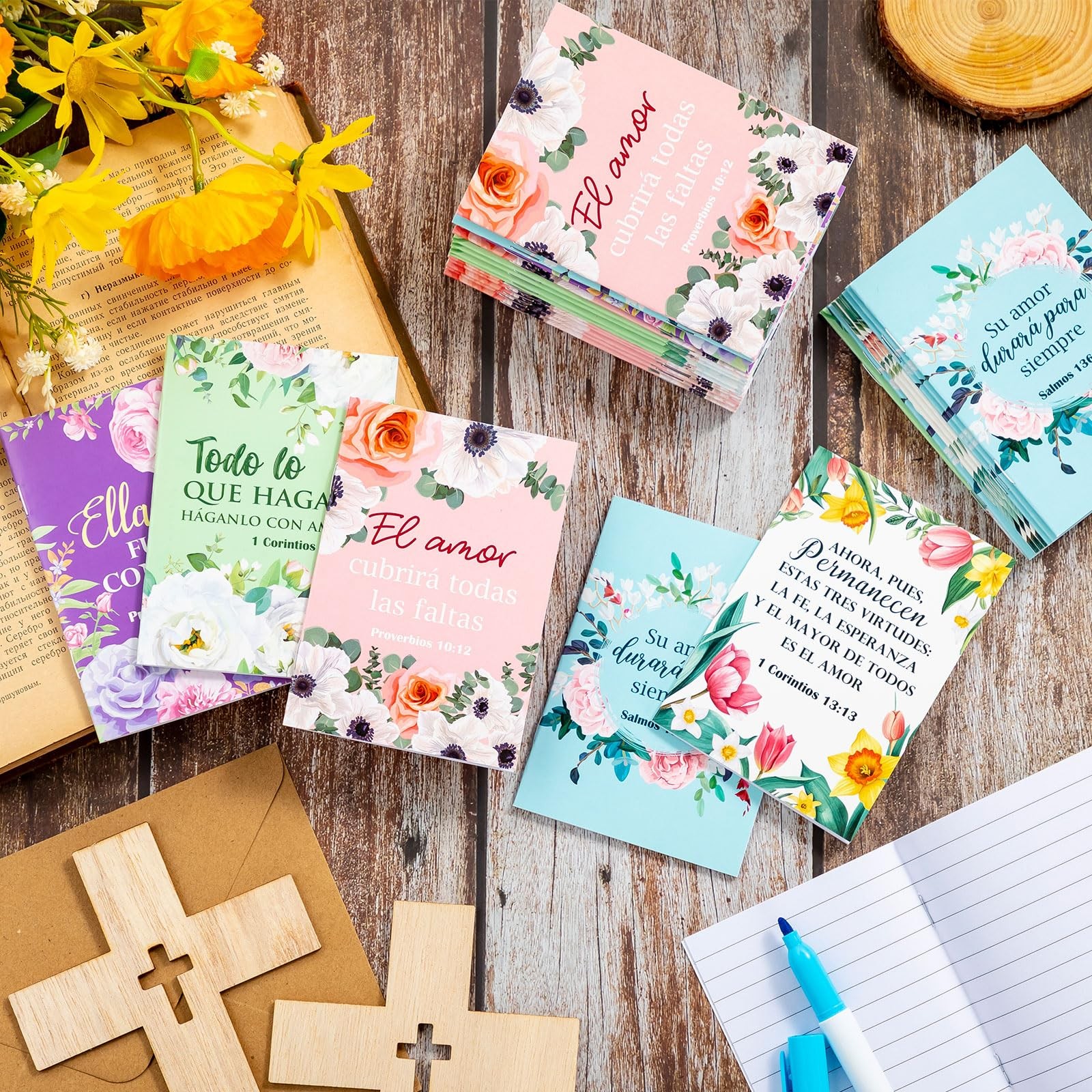 50pcs Small Spanish Christian Notebooks, Mini Floral Pocket Notepads Gifts fo…