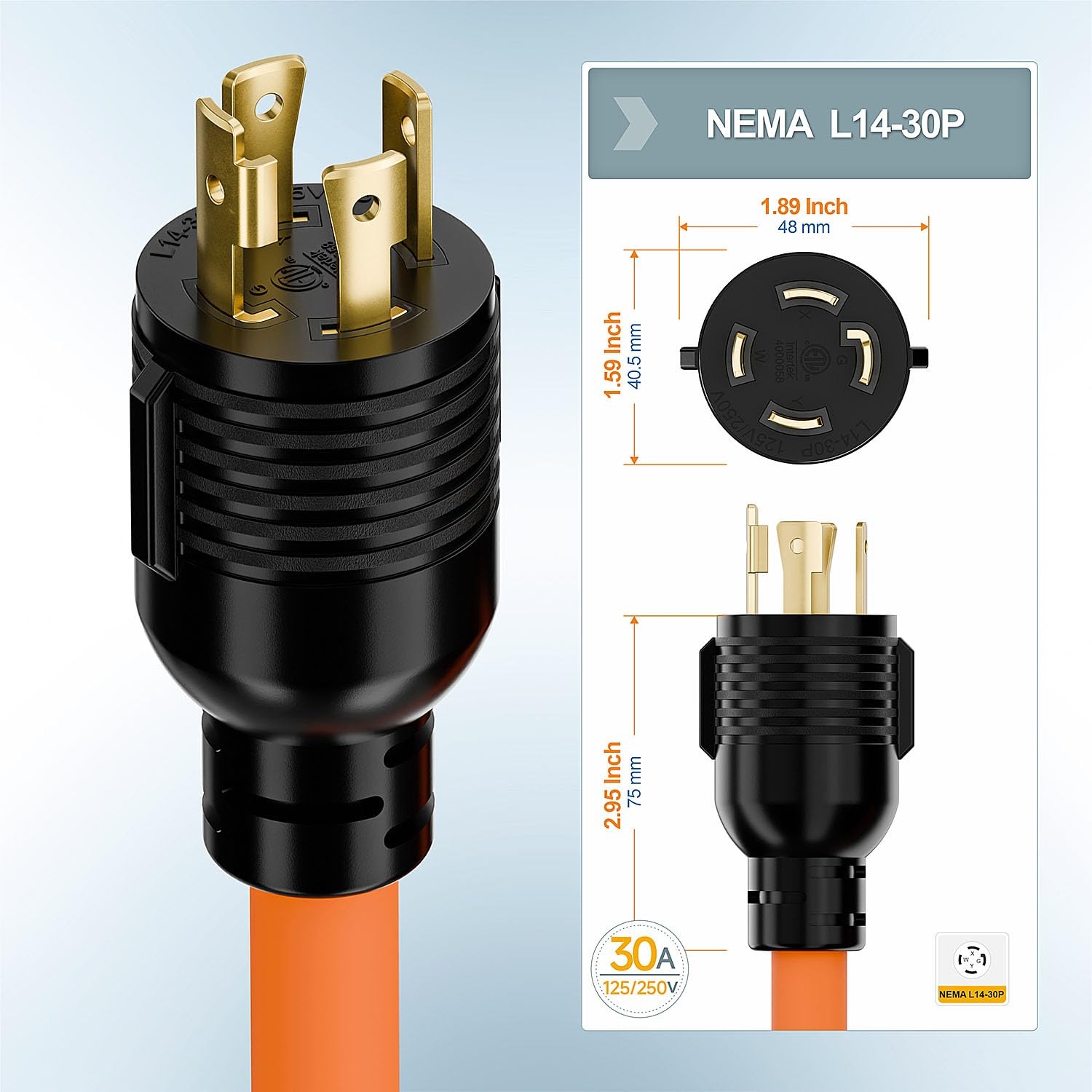 1FT Nema L14-30P 30Amp Locking Plug Male to 6-20R T-Blade Adapter, STW Black