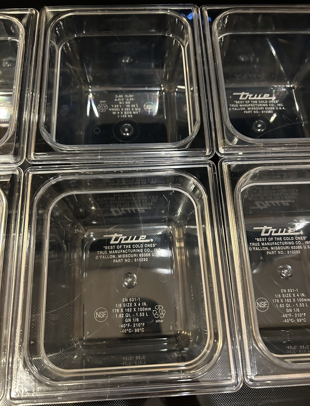 6 Each True Clear Food Pan 1/6 Size 4” Deep NSF Commercial Prep Polycarbonate