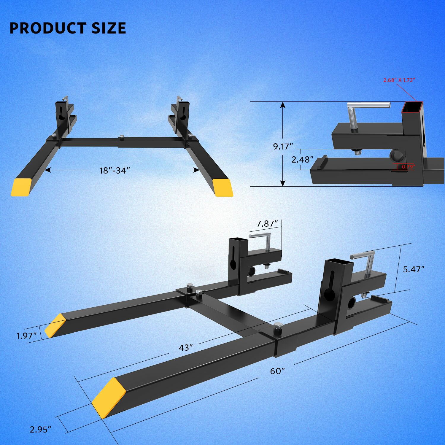 4000lbs 43″ Tractor Pallet Forks Skid Steer Loader Bucket Clamp Forks 1500lb 30″