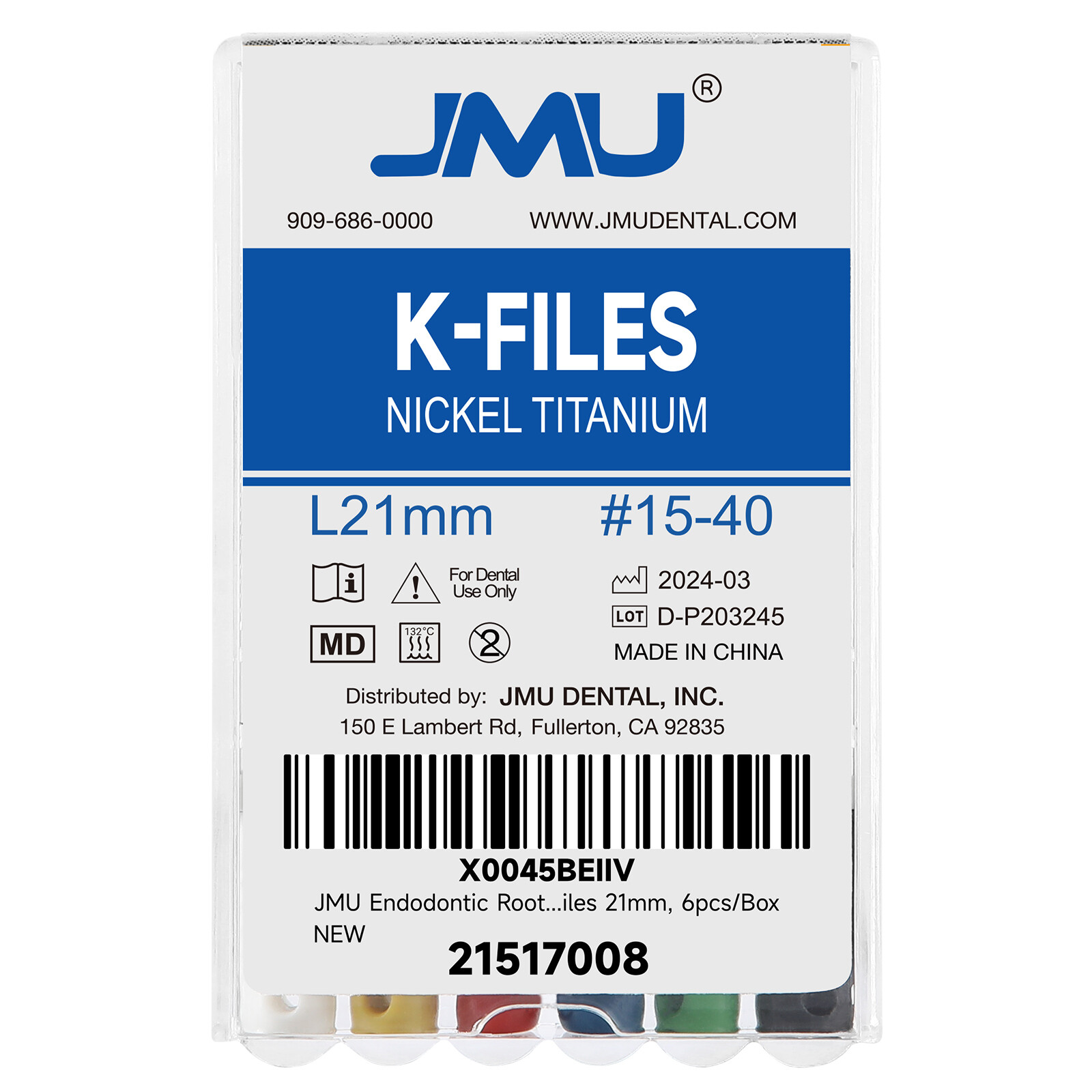 JMU Dental Endodontic Endo Root Canal Niti K-Files 21/25/28/31mm Hand Use, 6pcs