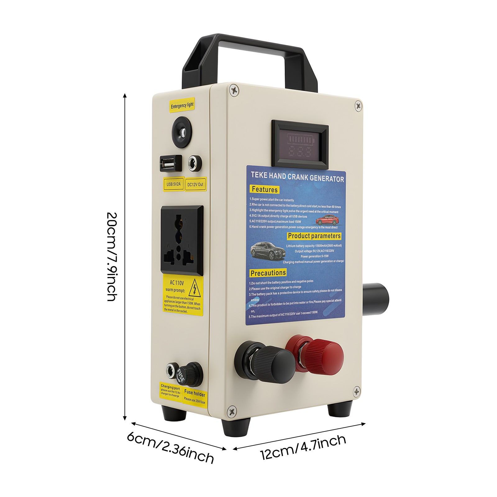 150W Portable Manual Hand Crank Dynamo Generator Emergency Survival Power Energy