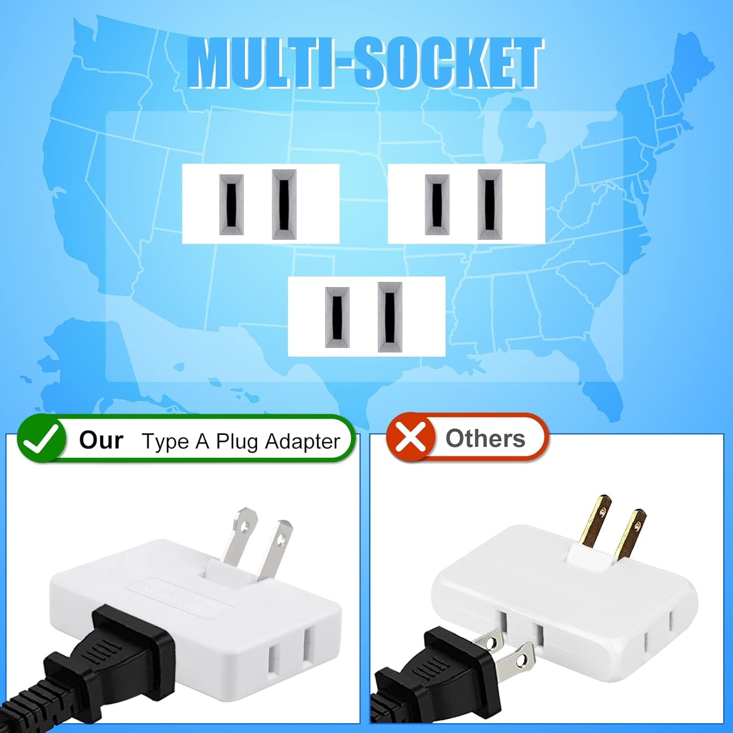 3 Pack AC Flat Wall Outlet Extender Plug Adapter Outlet, 3 Piece, White