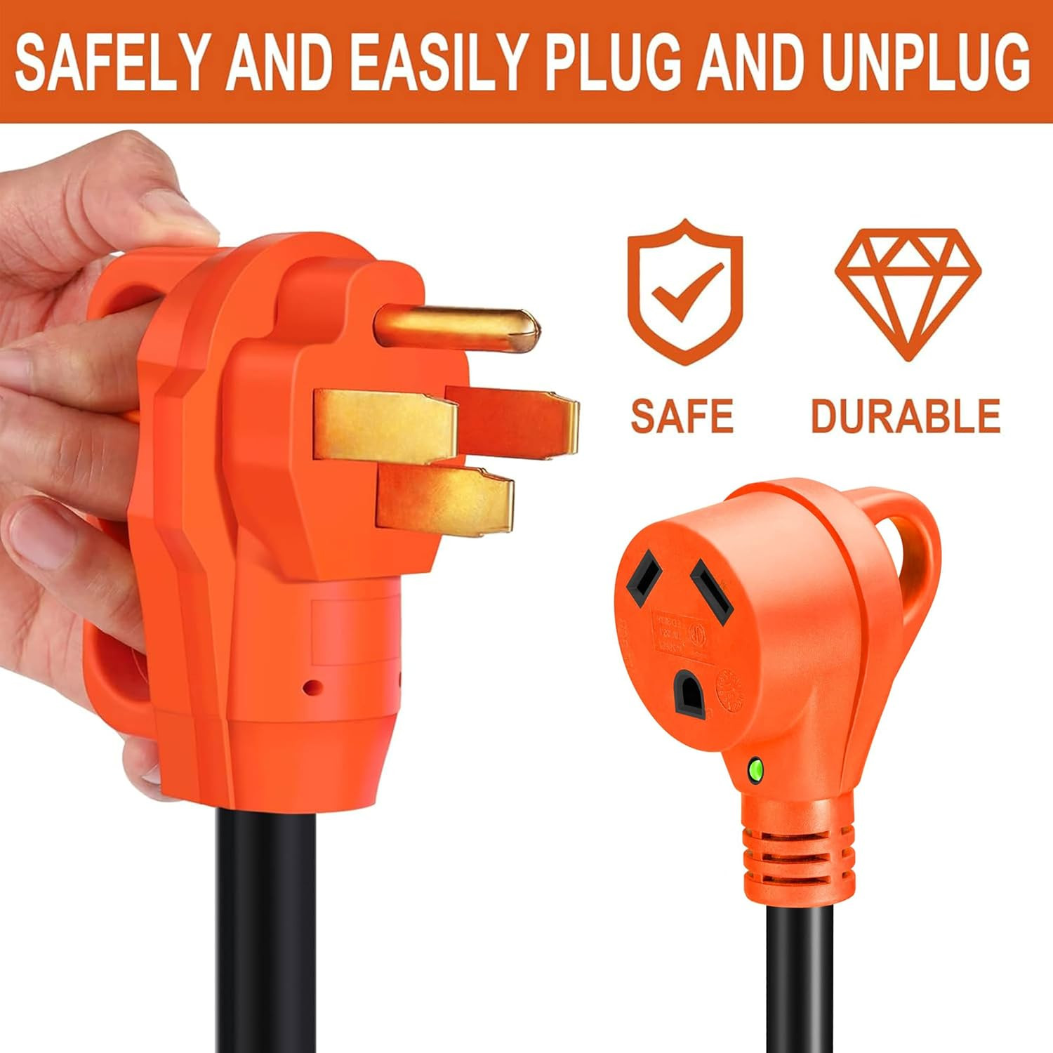 RV Power Cord Dogbone Power Adapter with Handle 12″ 10AWG/3 Cord 50Amp to 30Amp