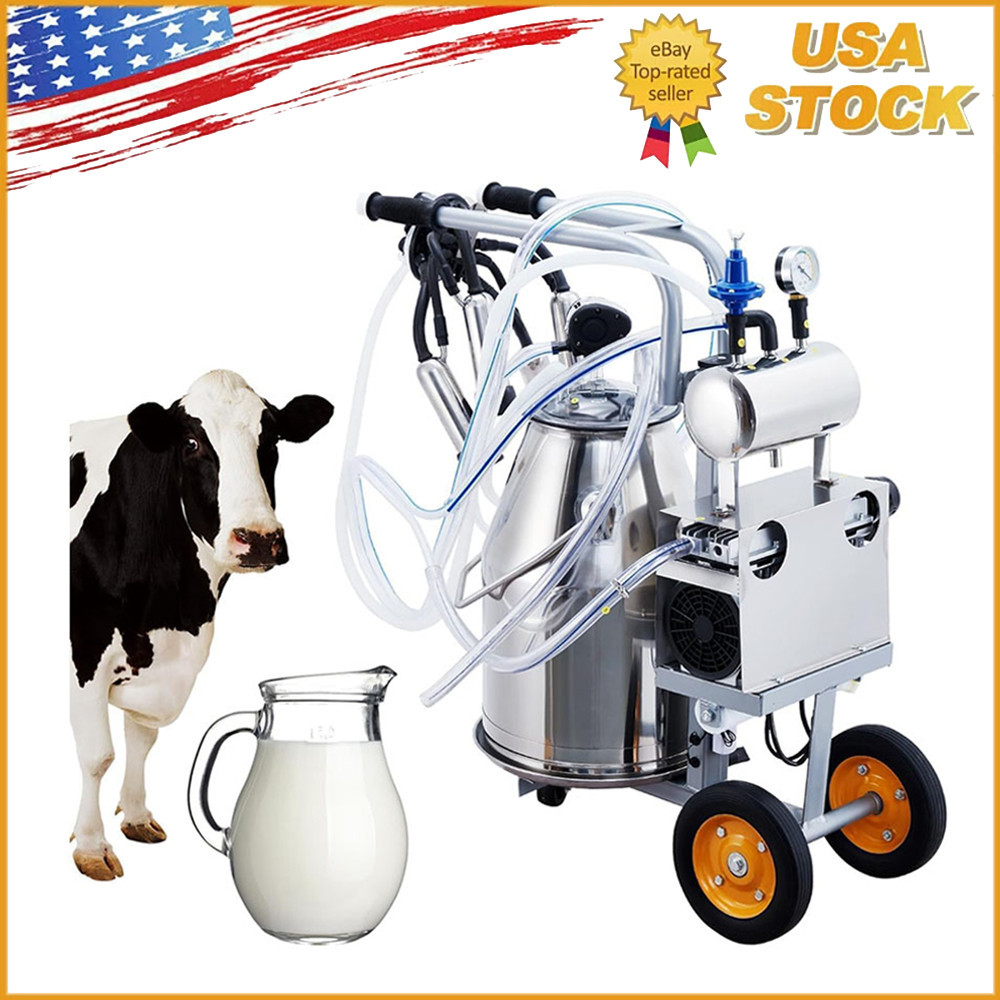 25L Electric Cow Milking Machine Milking Equipment 304 Stainless Steel Bucket US