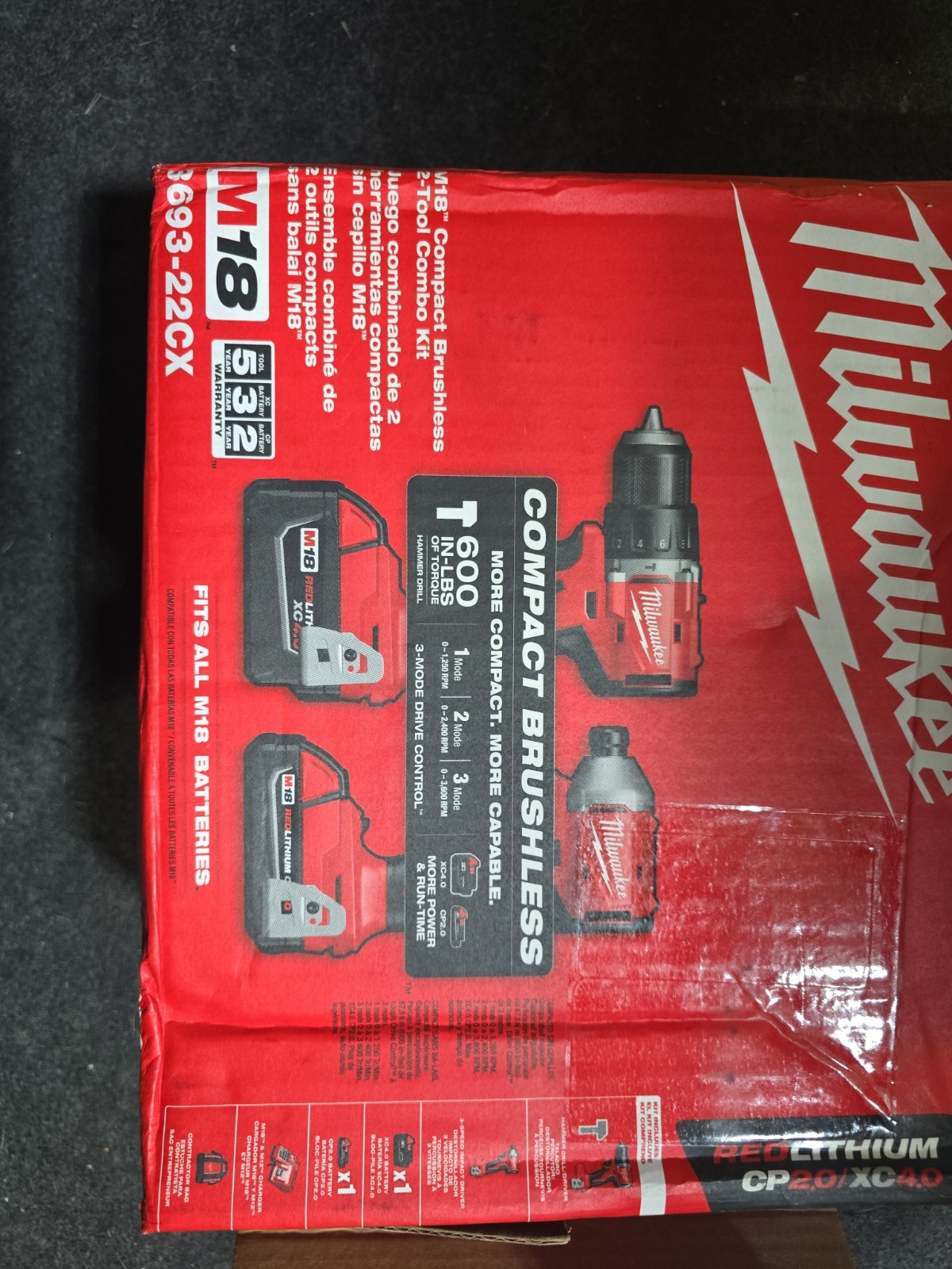 Milwaukee 3693-22CX M18 Compact Brushless 2-Tool Combo Kit NEW