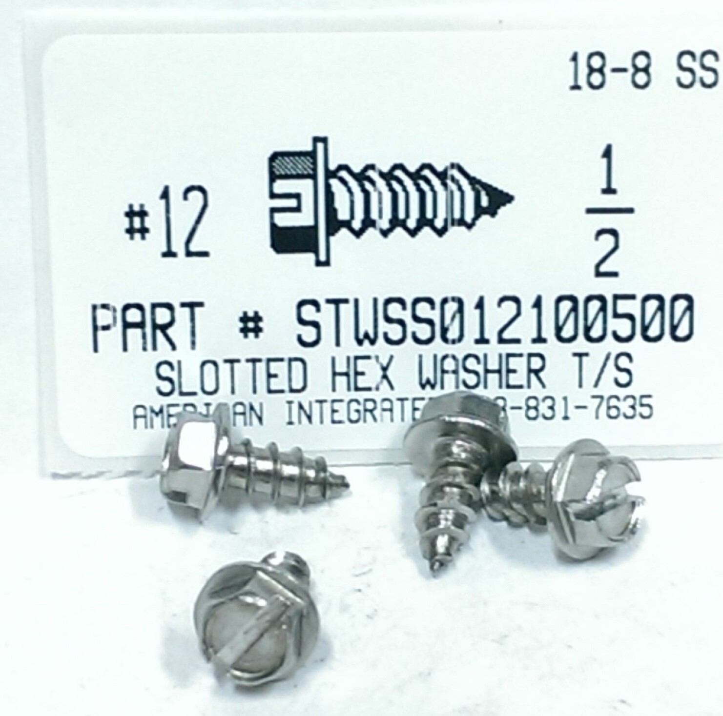 #12×1/2 Hex Washer Head Slotted Tapping Screws Stainless Steel (250)