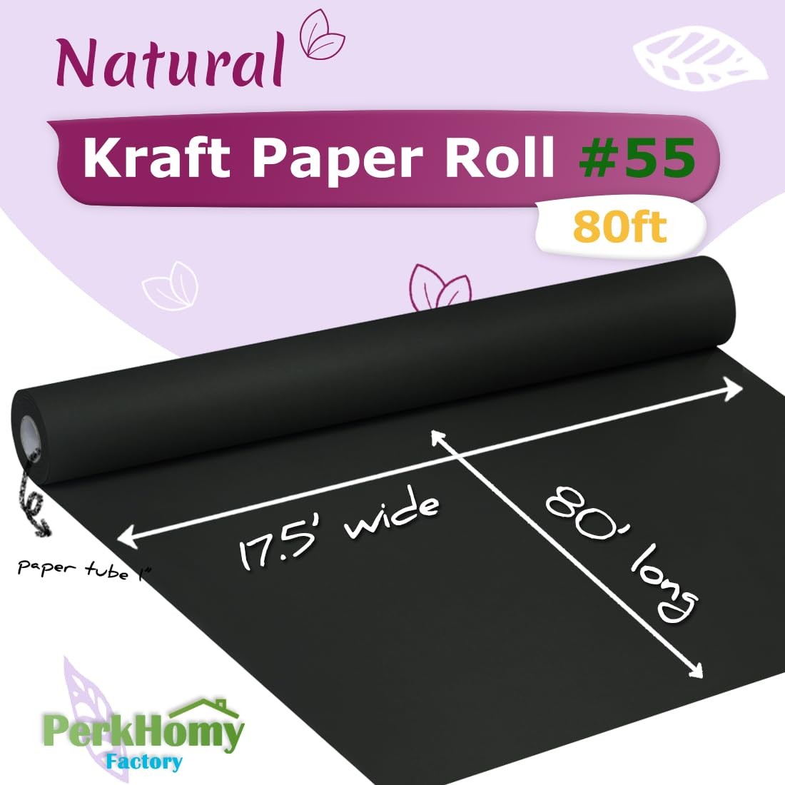 PerkHomy Black Kraft Paper Roll 17.5 x 960 (80′) for Gift Wrapping Bouquet Flowe